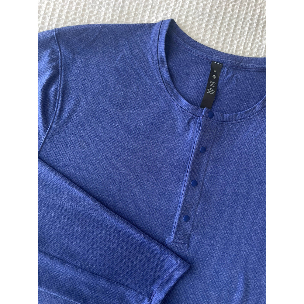 Lululemon Mens Size XL Reinstate Long Sleeve Shirt Snap Henley Larkspur Blue